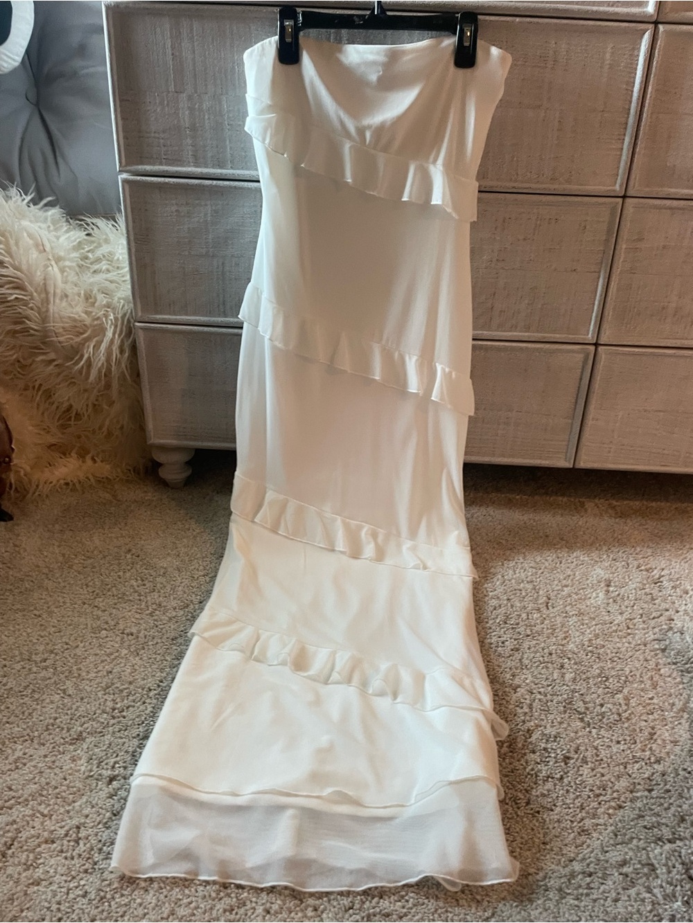 Princess Polly White Strapless Ruffle Maxi Dress
